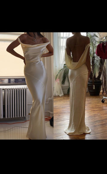 Mermaid Off The Shoulder Floor-length Satin Evening Dress Prom Dresses SD2041 HZ0628
